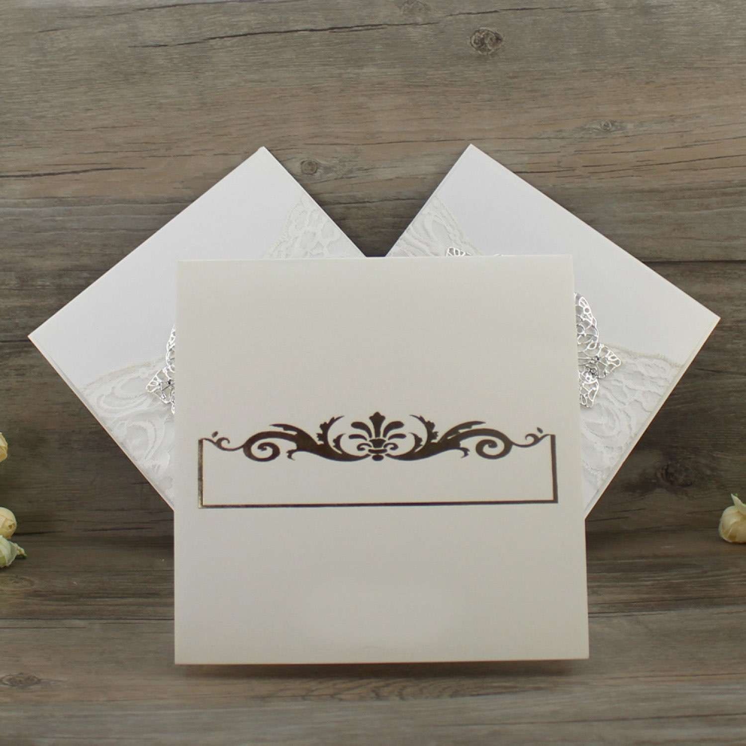 Square Invitation with Buckle Decoration Foil Printing Customized Original Wedding Invitation Card 